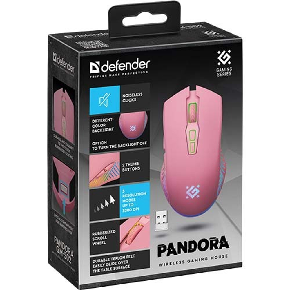 Defender Игровая мышь беспроводная Pandora GM-502 розовая
