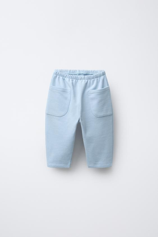 ZARA БРЮКИ BAGGY ИЗ МЯГКОЙ ТКАНИ С НАШИВКОЙ, ГОЛУБОЙ