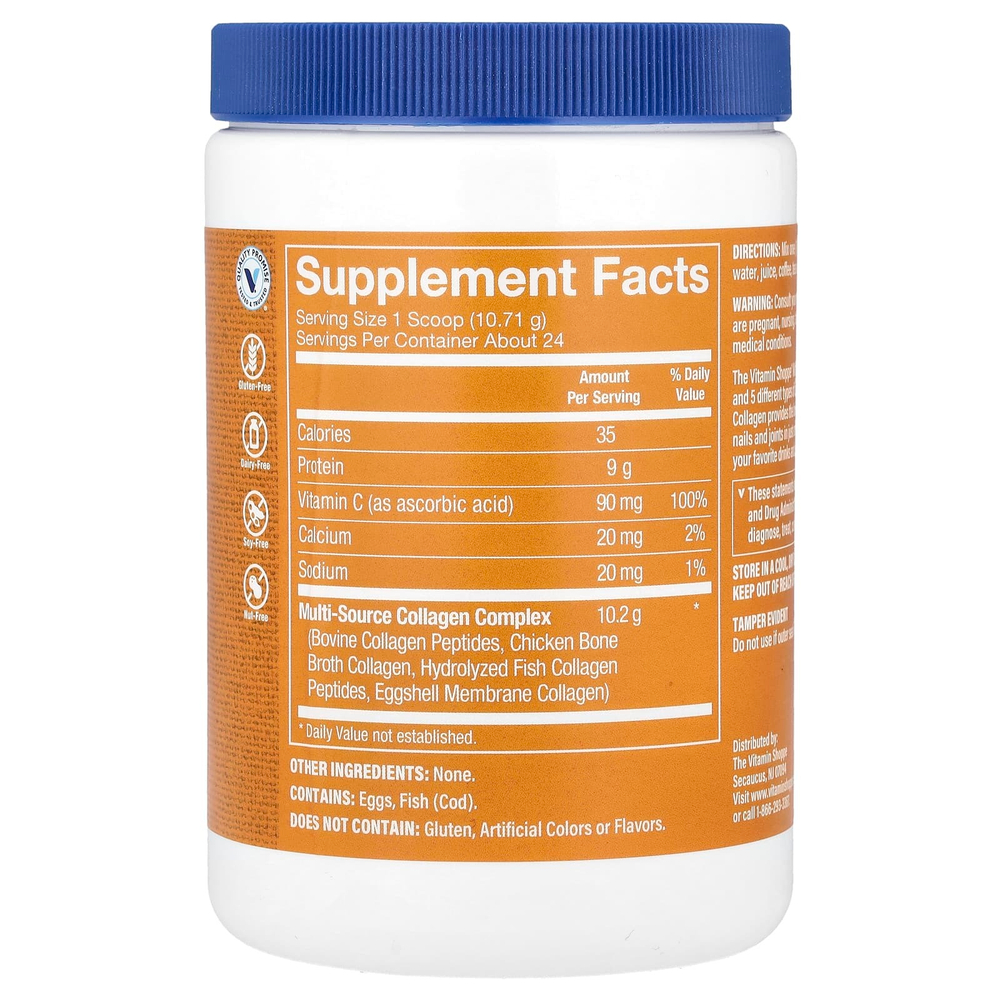 The Vitamin Shoppe, Multi-Source Collagen, без добавок, 257 г (9 унций)