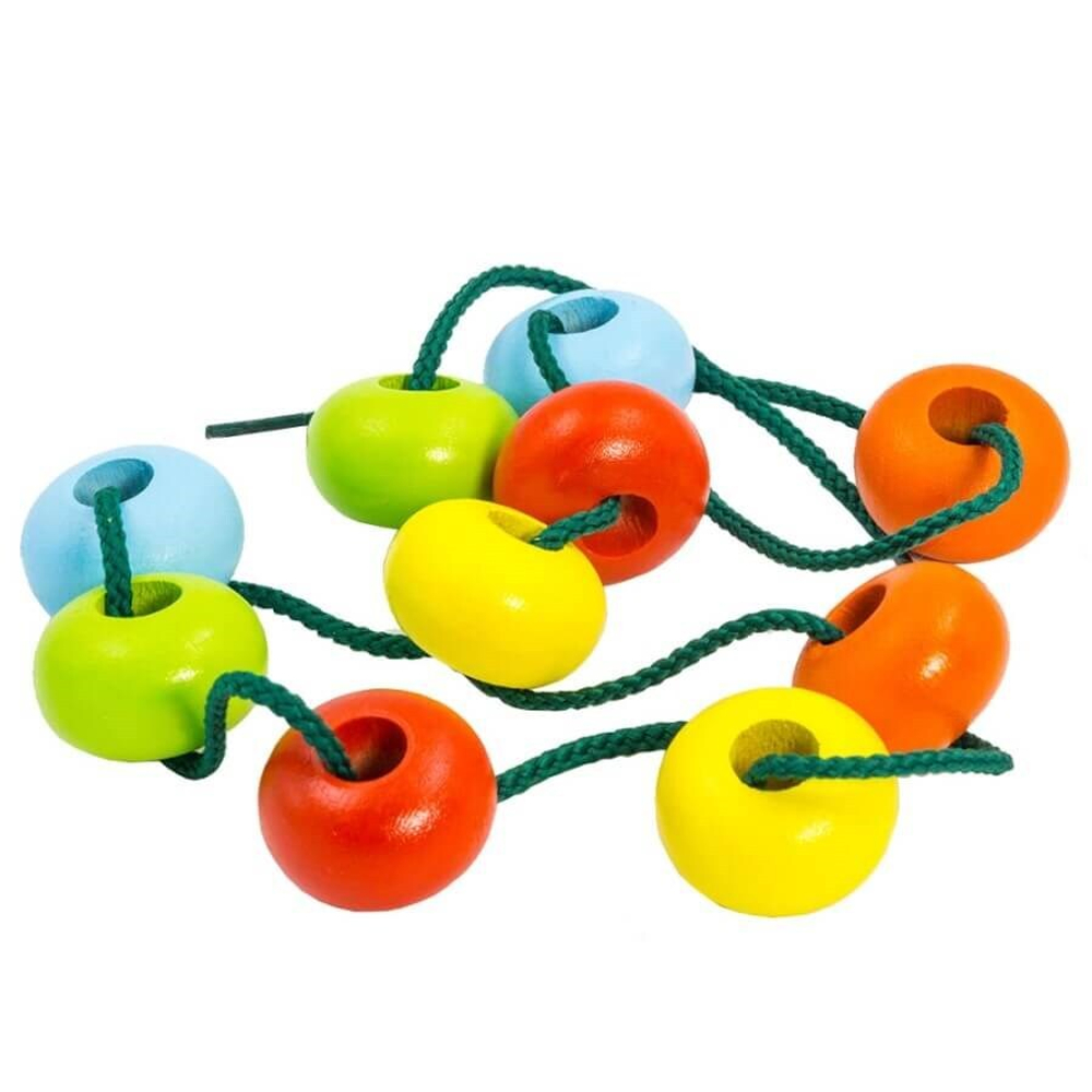 Шнуровки-бусы "Шайбы цветные", развивающая игрушка для детей, обучающая игра из дерева