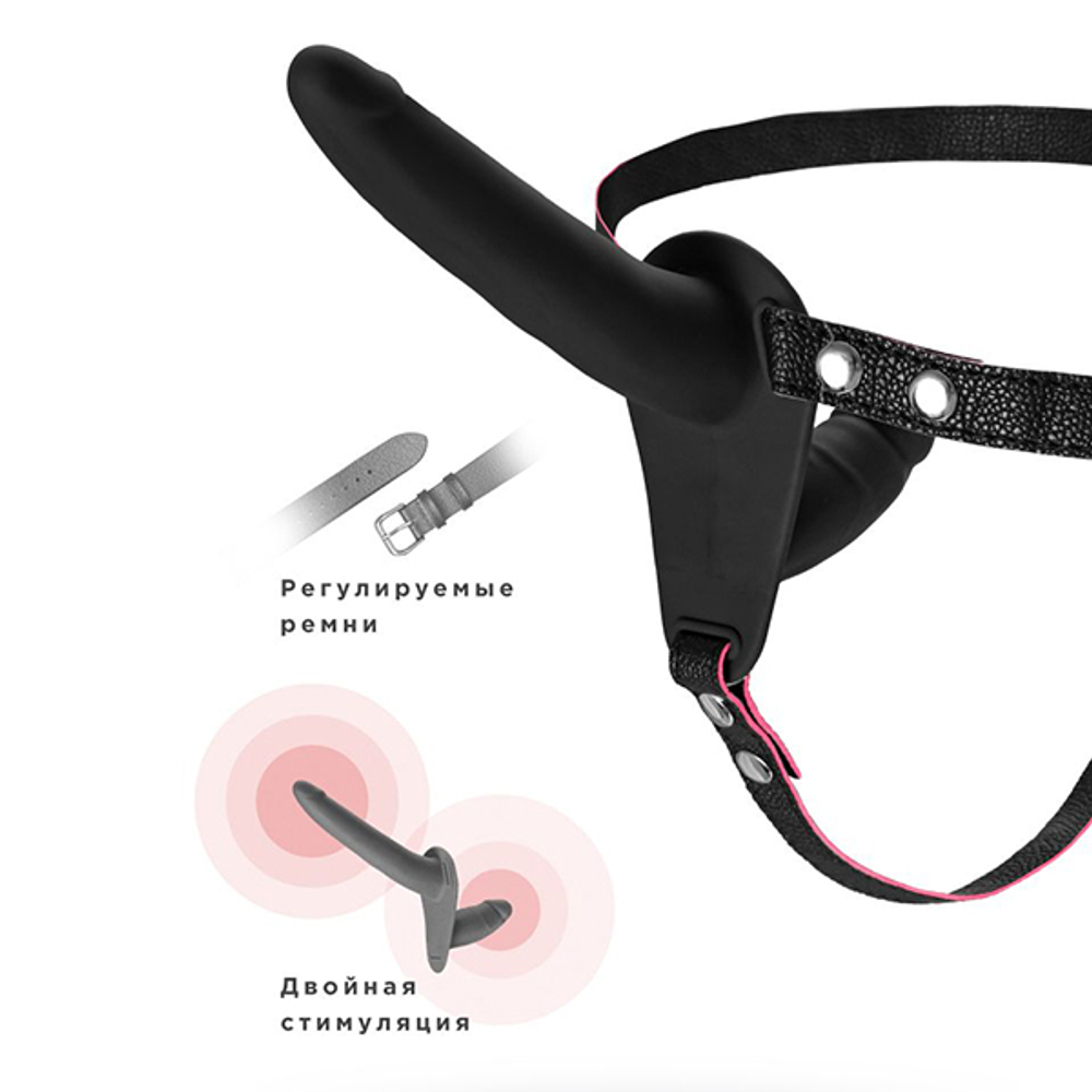 Черный страпон 15см на ремнях с вагинальной пробкой ToyFa Black&Red 901410-5