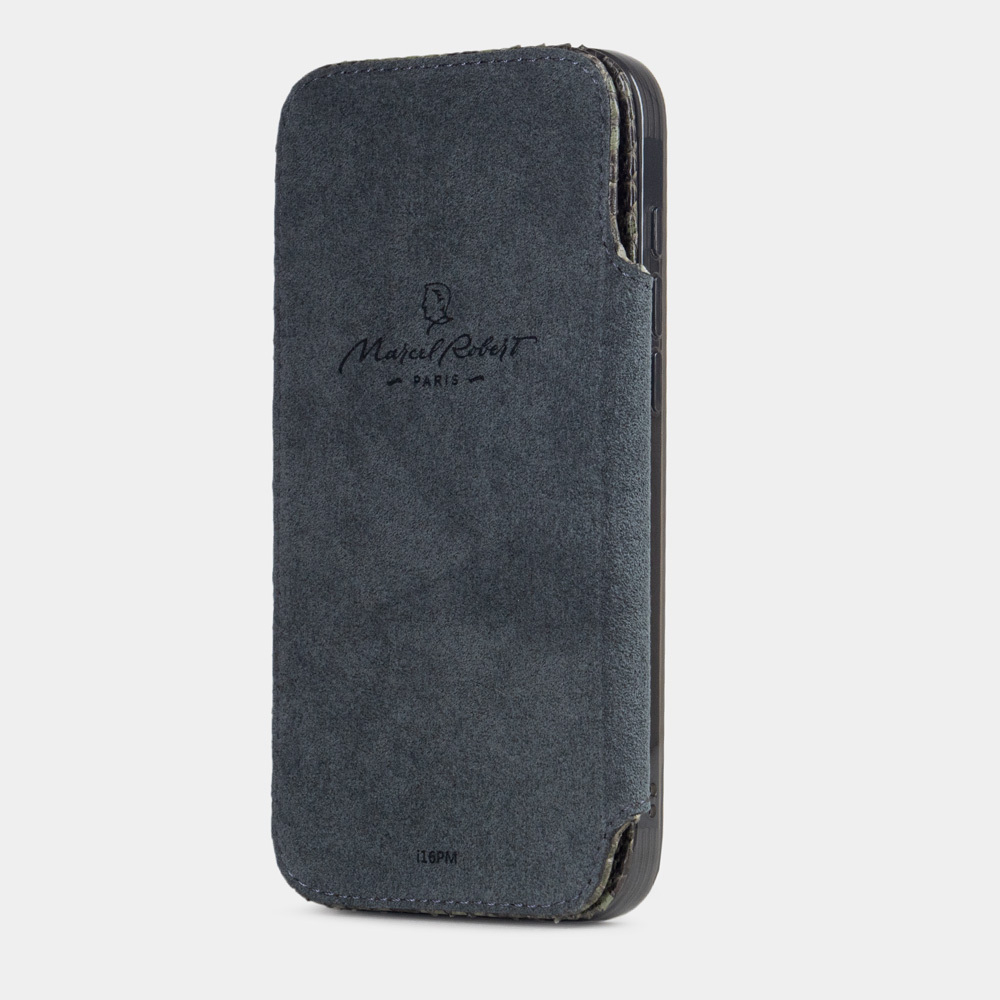 Чехол-книжка кожаная для iPhone 16 Pro Max, питон зеленого цвета