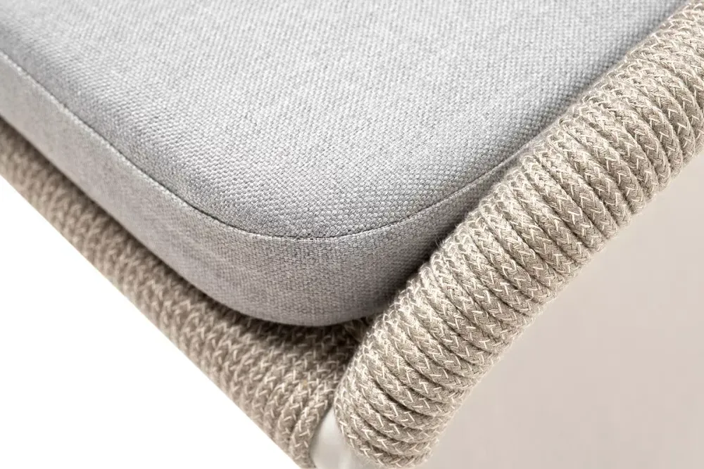 "Милан" стул плетеный из роупа, каркас алюминий светло-серый (RAL7035) муар, роуп серый меланж круглый, ткань светло-серая