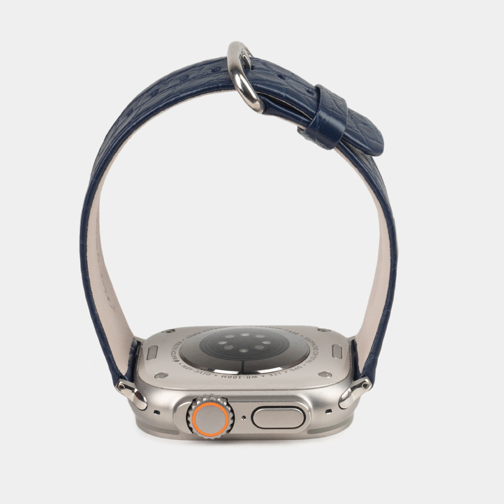 Ремешок для Apple Watch 44/45/46 mm из кожи аллигатора, синего цвета