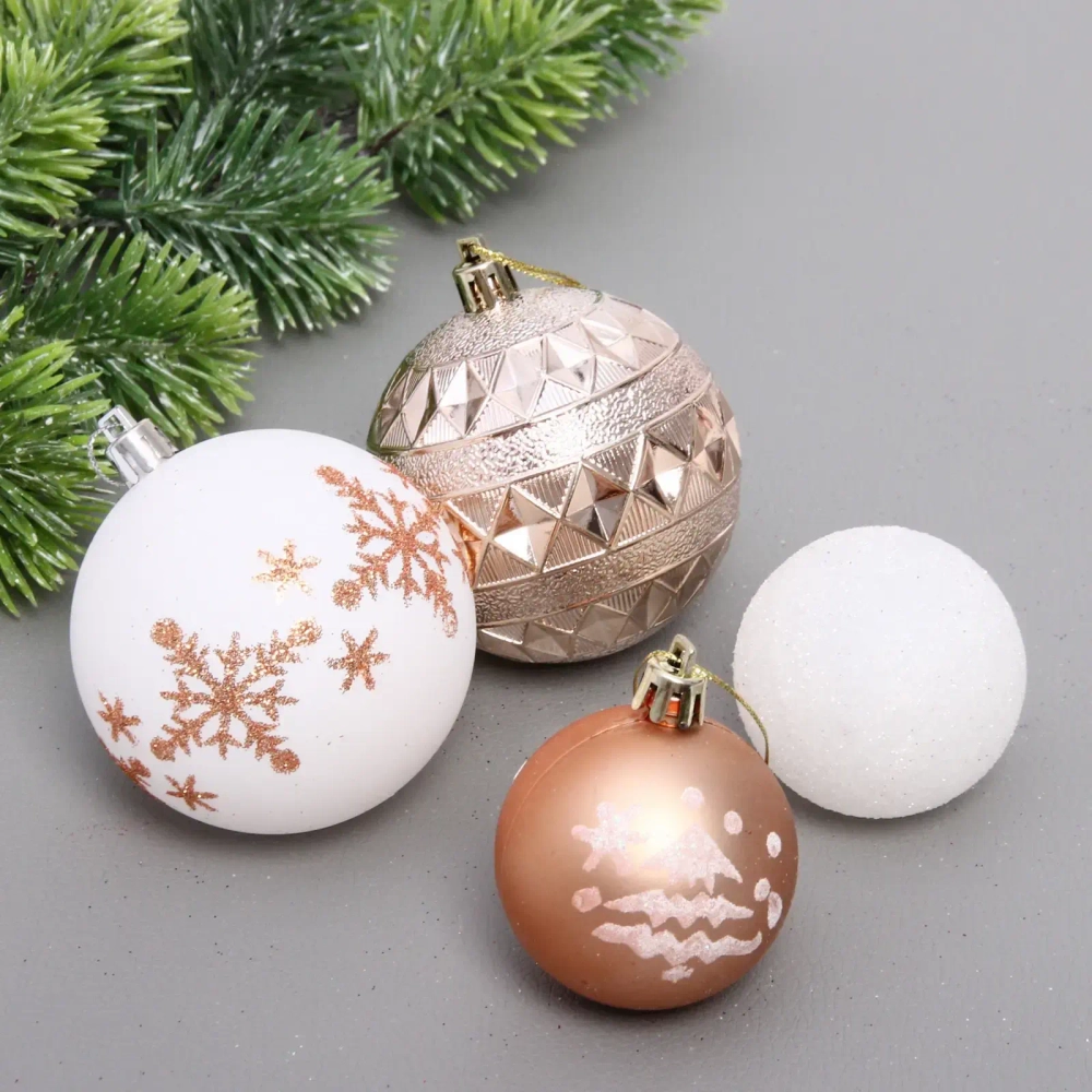 Набор шаров «Snow shine» 7 см + 5 см (24 предмета), Шампань/Белый