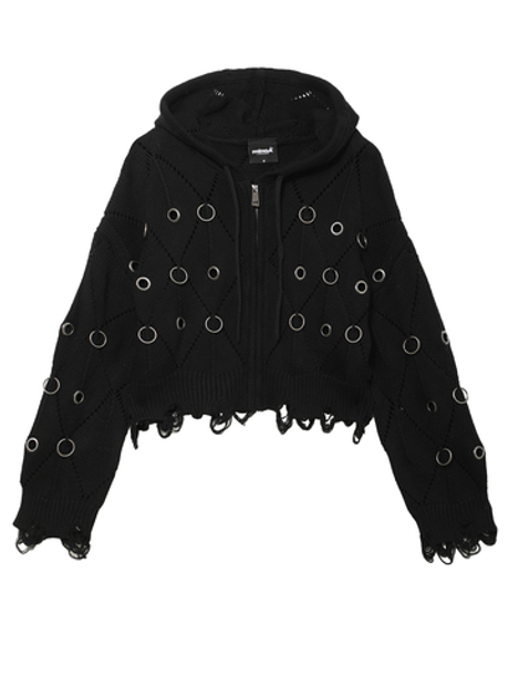 Женская Толстовка Wired Black Eyelet Detail Distressed Zip Up