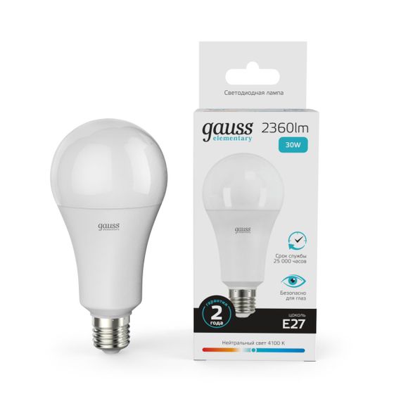 Лампа светодиодная Gauss E27 30W 4100K матовая 73229
