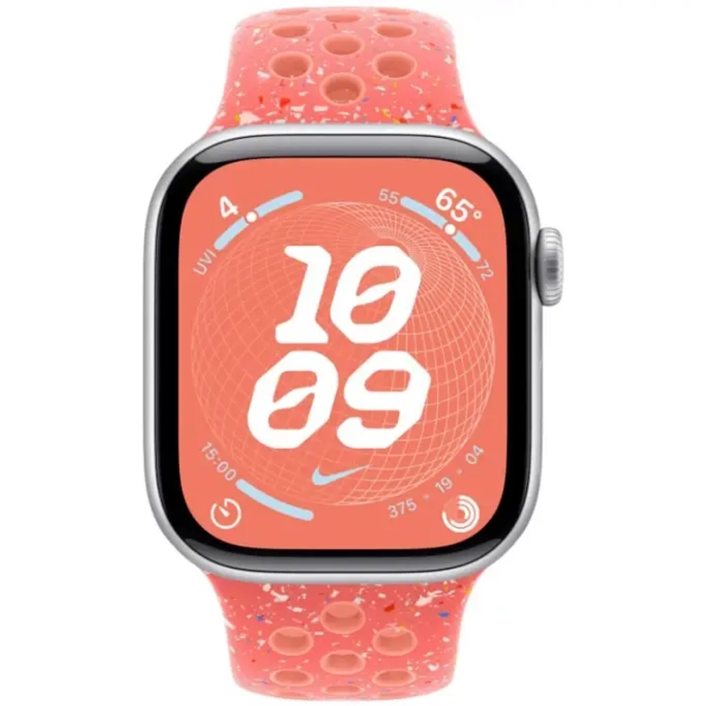 Apple Watch Series 10, 42 мм, серебристый алюминий, спортивный ремешок Nike цвета "Magic Ember"