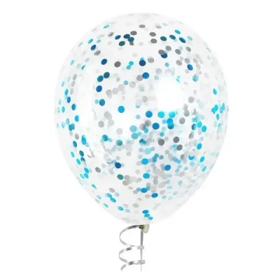 Латексный шар с мелким голубое ассорти конфетти, круг, 36 см