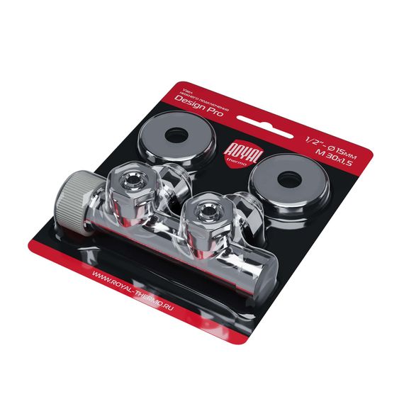 Узел нижнего подключения термостатический угловой Royal Thermo Design Pro 15мм М30х1,5 (Хром) — (4)