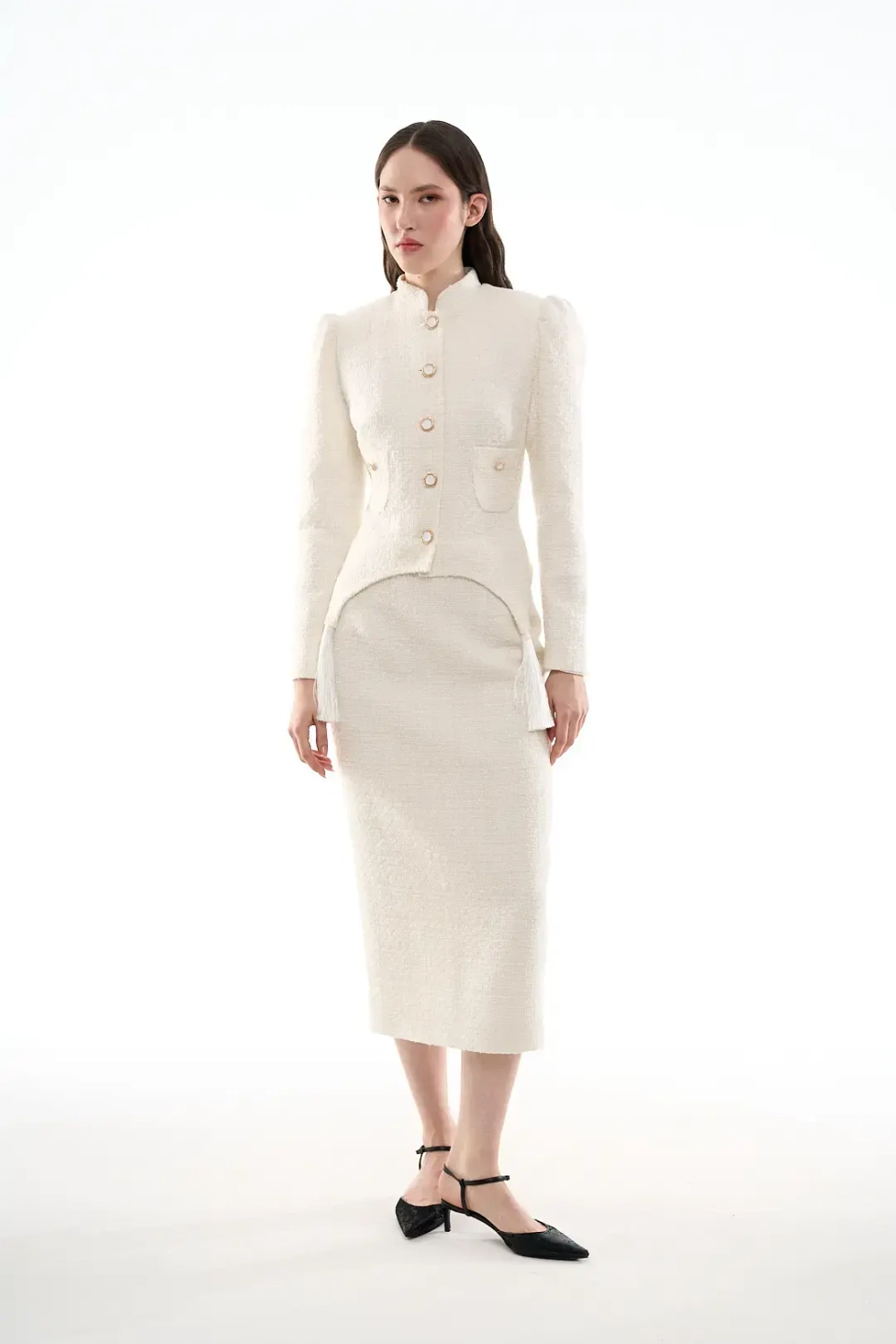 Белая юбка-карандаш миди