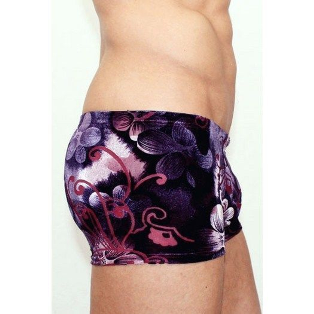 Мужские трусы боксеры черные в  фиолетовый узор под велюр Romeo Rossi Black Flower Boxer RR00219