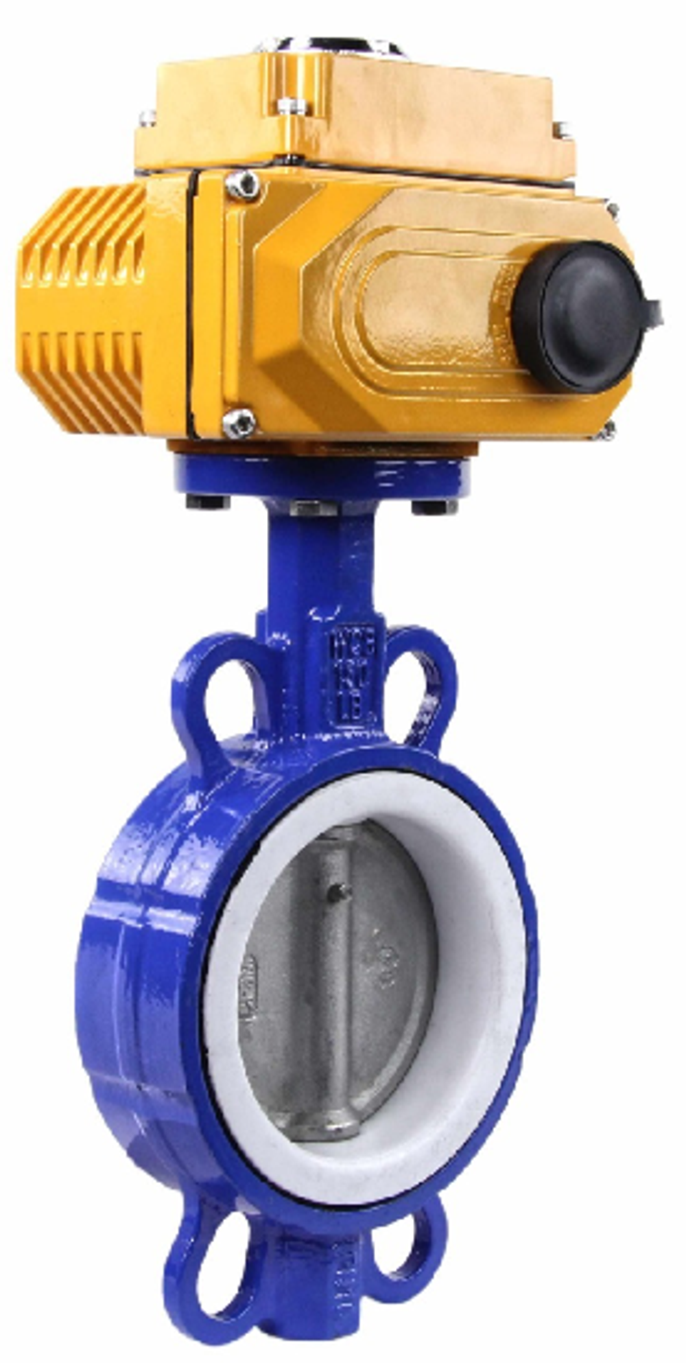 Water Butterfly Valve Elephant WCB-316L-PTFE-ELEPHANT-24V, body material - carbon steel WCB, disk material - stainless steel AISI 316L, seal - PTFE, electric actuator operated