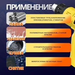 фен строительный HOOMOTEK с регулировкой температуры с дисплеем (220 В, 2000 Вт, 60-650 градусов, ЭЛЕКТРОННАЯ РЕГУЛИРОВКА, ЖК-дисплей+4 аксессуары )
