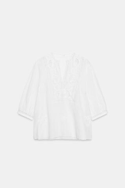 ZARA РУБАШКА С ВЫШИВКОЙ И КРУЖЕВОМ — ZW COLLECTION, БЕЛЫЙ