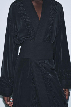 ZARA КИМОНО С ВЫШИВКОЙ И ПОЯСОМ — ZW COLLECTION LIMITED EDITION, ЧЕРНЫЙ