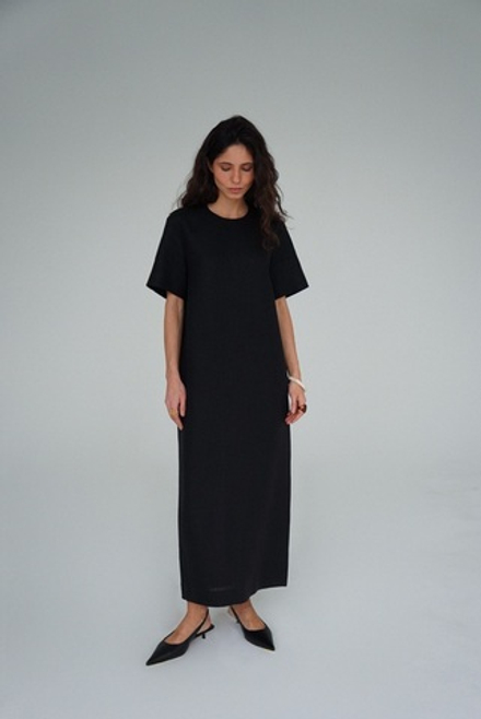 Тестовый образец. Горловина. Платье Agata изо льна 100%. Цвет чёрный. Размер 46. №11