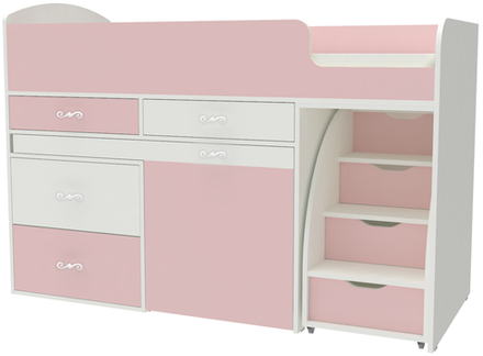 Кровать-чердак КарИВи Малыш 6 Белый  Розовый