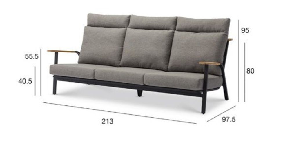 Malmo с 3-х местным диваном, комплект лаунж мебели антрацит/зелёный, алюминий