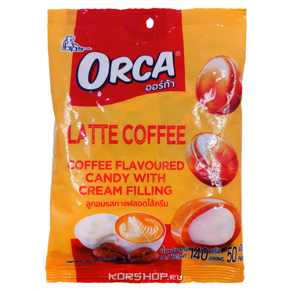 Конфета карамельная Boonprasert "Orca" Latte Coffee вкус кофе сливочн начинка 140гр