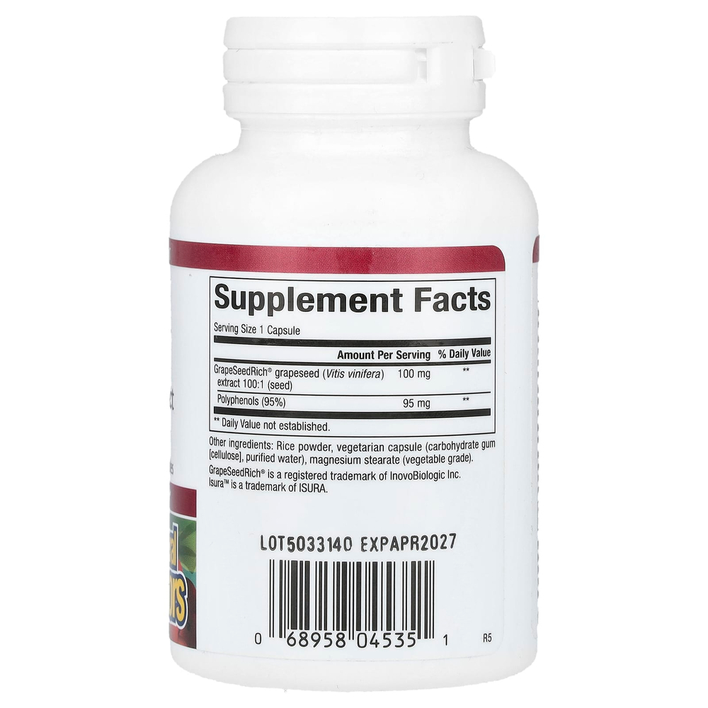 Natural Factors, GrapeSeedRich, экстракт виноградных косточек, 100 мг, 60 вегетарианских капсул