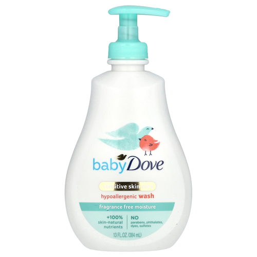 Dove, Средство для ухода за чувствительной кожей для детей, гипоаллергенное средство, без отдушек, 384 мл (13 жидк. унц.)