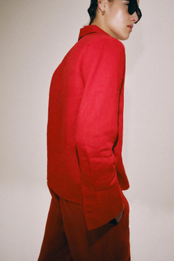 ZARA РУБАШКА ИЗ 100% ЛЬНА — ZW COLLECTION, КРАСНЫЙ