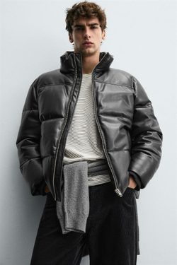 ZARA СТЕГАНАЯ КУРТКА ИЗ ИСКУССТВЕННОЙ КОЖИ, ЧЕРНЫЙ