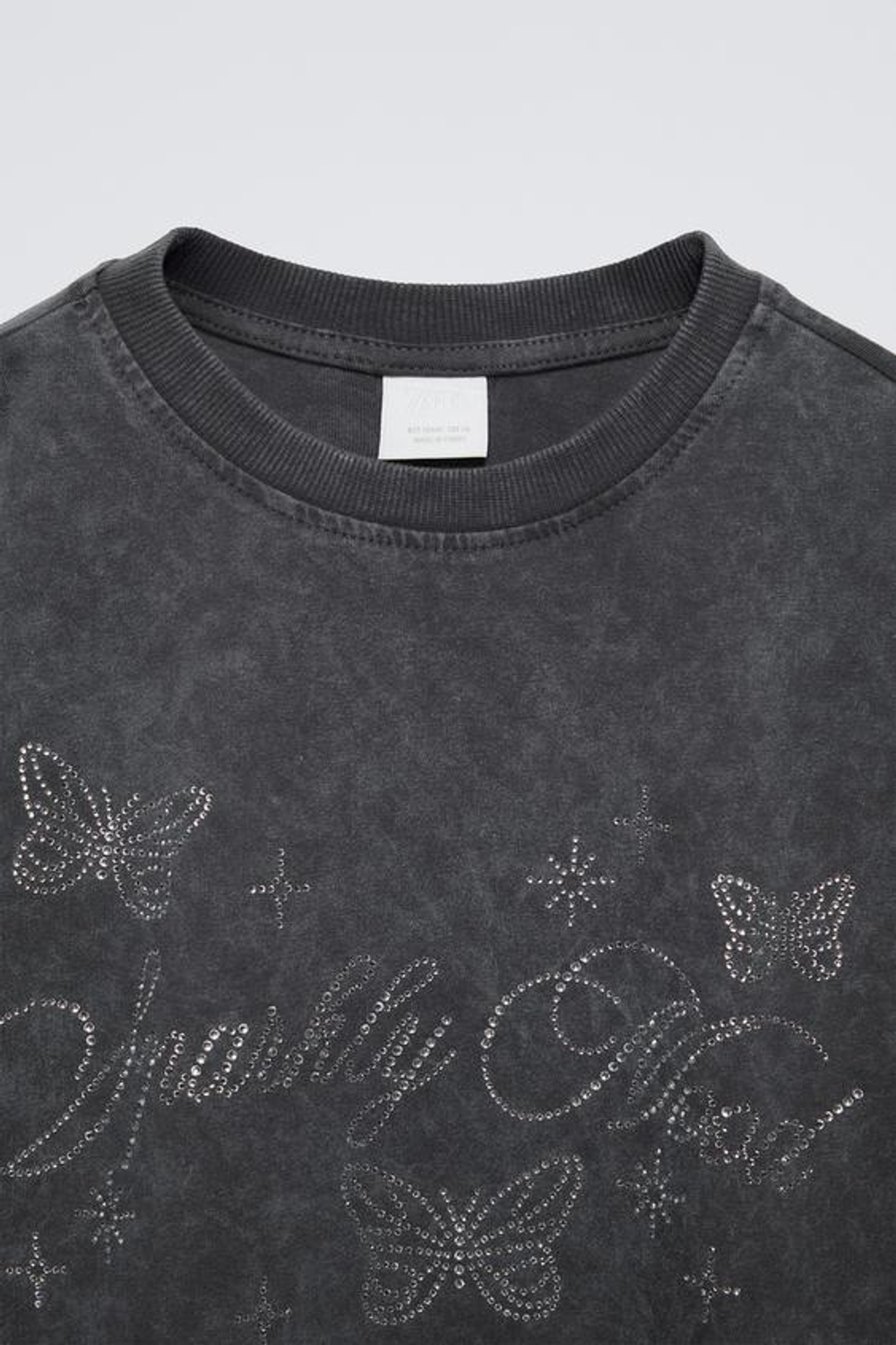 ZARA ФУТБОЛКА СО СТРАЗАМИ, АНТРАЦИТОВО-СЕРЫЙ