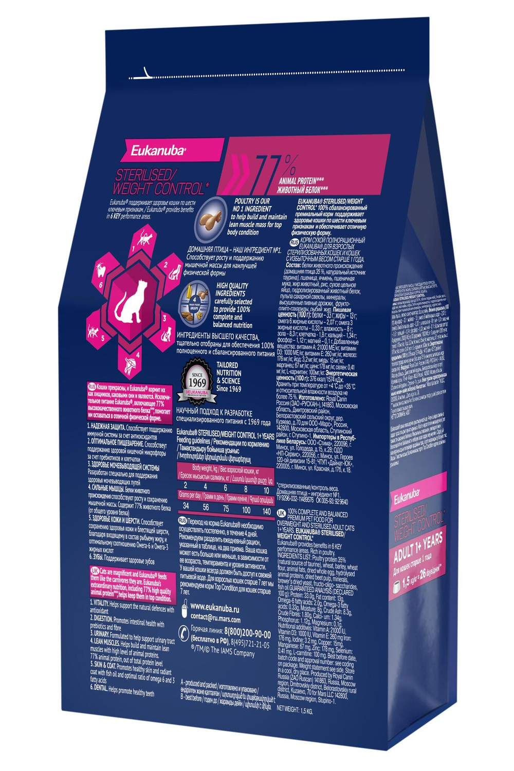 Eukanuba Adult Sterilised Weight Сontrol сбалансированный сухой корм для кошек 1,5 кг