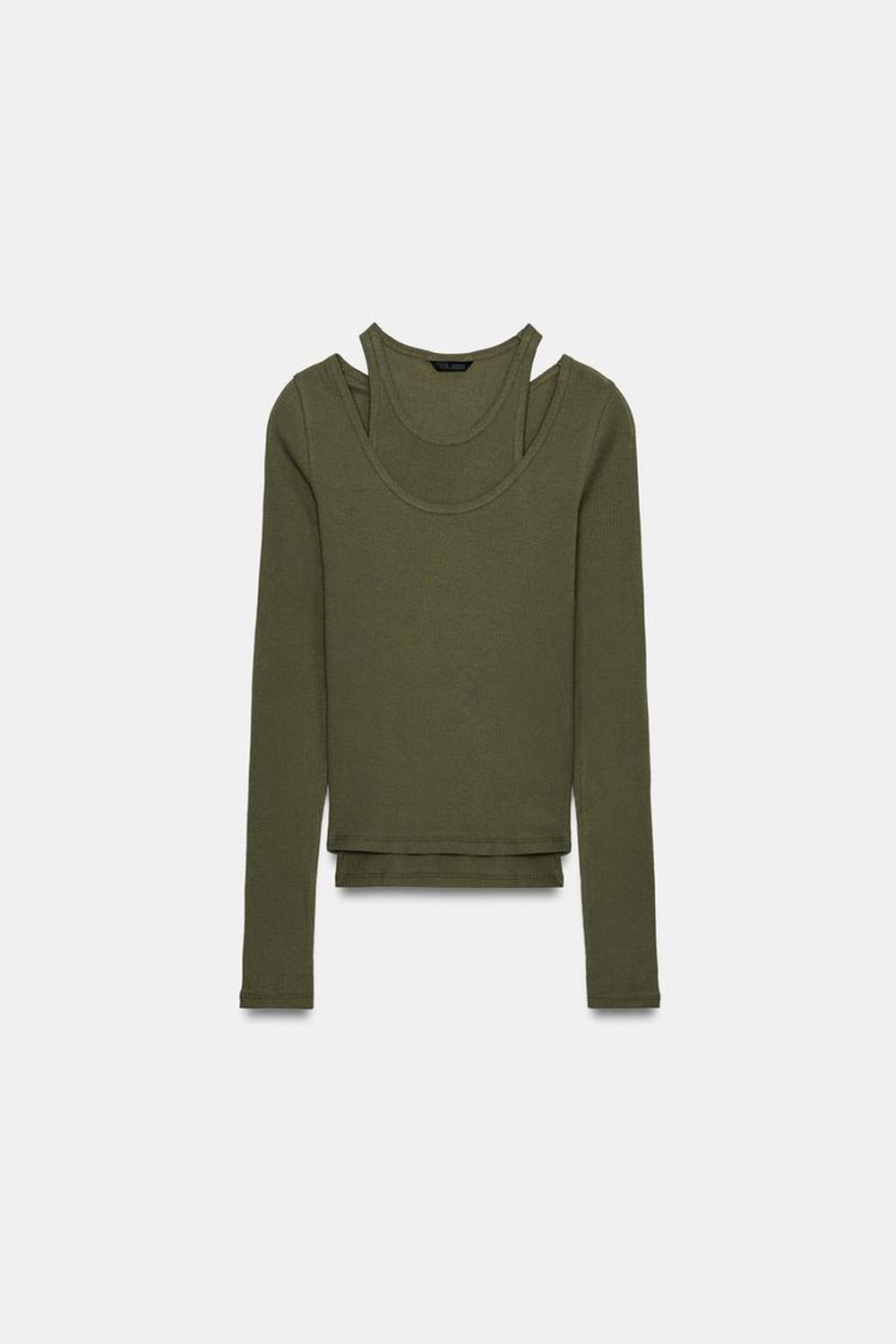 ZARA ДВОЙНАЯ ФУТБОЛКА В РУБЧИК, ХАКИ