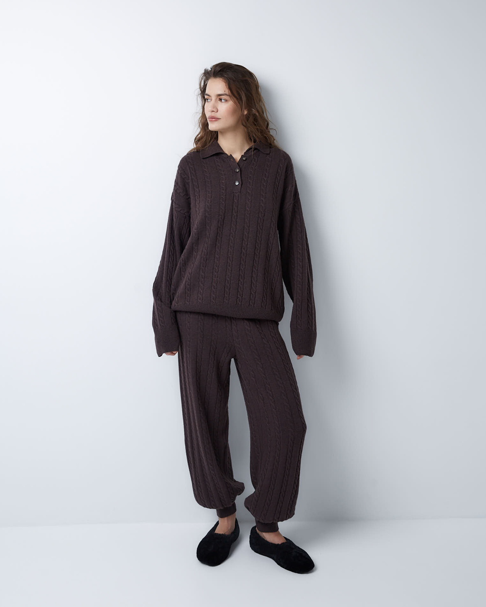 Поло объемного кроя из смесового кашемира шоколадный