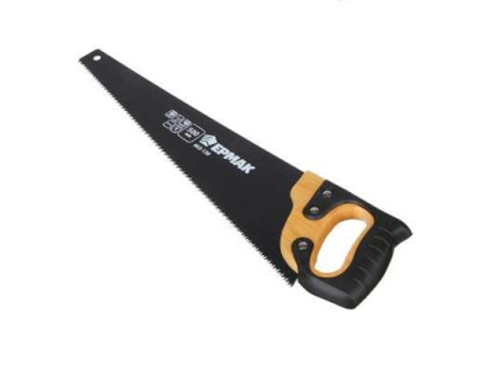 Ножовка по дереву 500мм ЕРМАК с деревянной обрезиненной ручкой, универсальный зуб 4мм