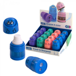 Точилка пластиковая с ластиком Alingar "Позитивчик", 2 отверстия, контейнер, ассорти, картонная упаковка