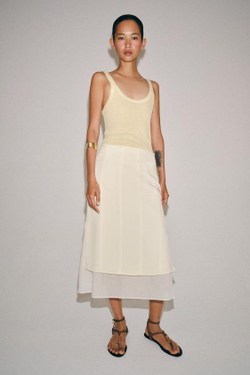 ZARA КОМБИНИРОВАННАЯ ЮБКА МИДИ — ZW COLLECTION, ЭКРЮ