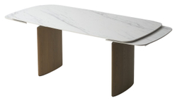 Стол CALVIN 180 SEMI-POLISHED SNOW CARRARA SOLID CERAMIC / Серый дуб, ®DISAUR