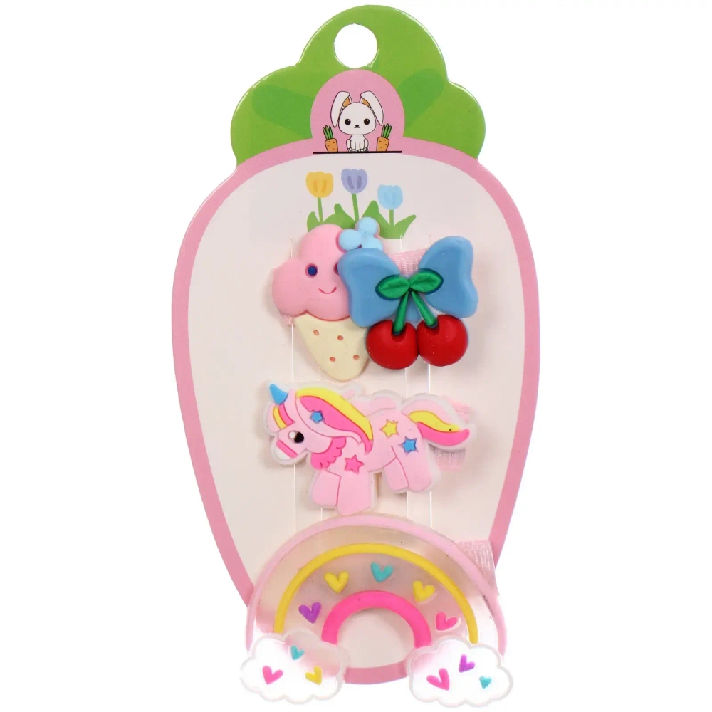 Зажимы для волос детские 3шт в наборе «БАМБИ БУМ», Розовое Чудо, 12*6,5см