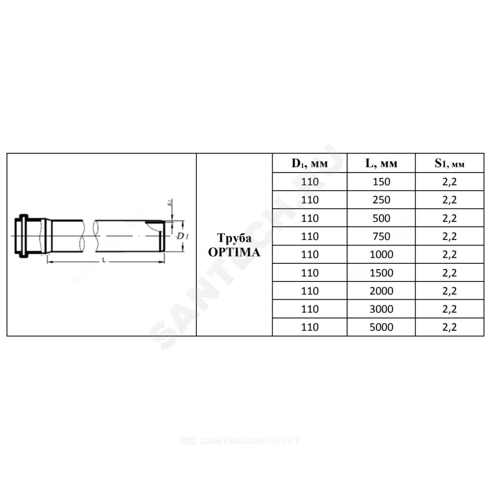 Труба PP-H с раструбом серая OPTIMA Дн 110х2,2 б/нап L=1,5м в/к VALFEX 211100150