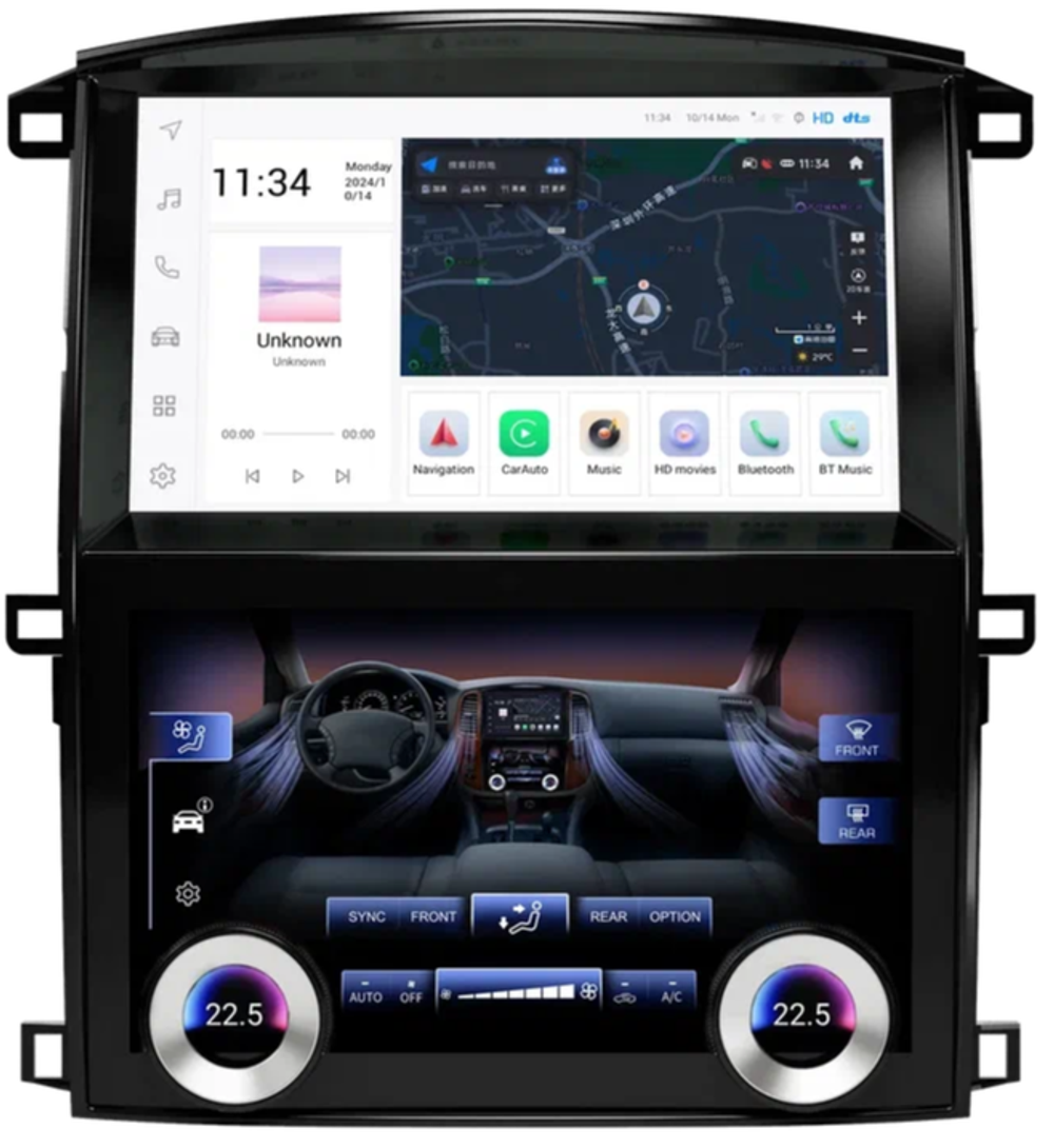 Магнитола для Toyota Land Cruiser 100, Lexus LX470 2002-2007 (любая комплектация) - Carmedia ZF-9001-GE вертикальный экран в стиле "Тесла" на Android 13, 8Гб+128Гб, CarPlay, 4G SIM-слот