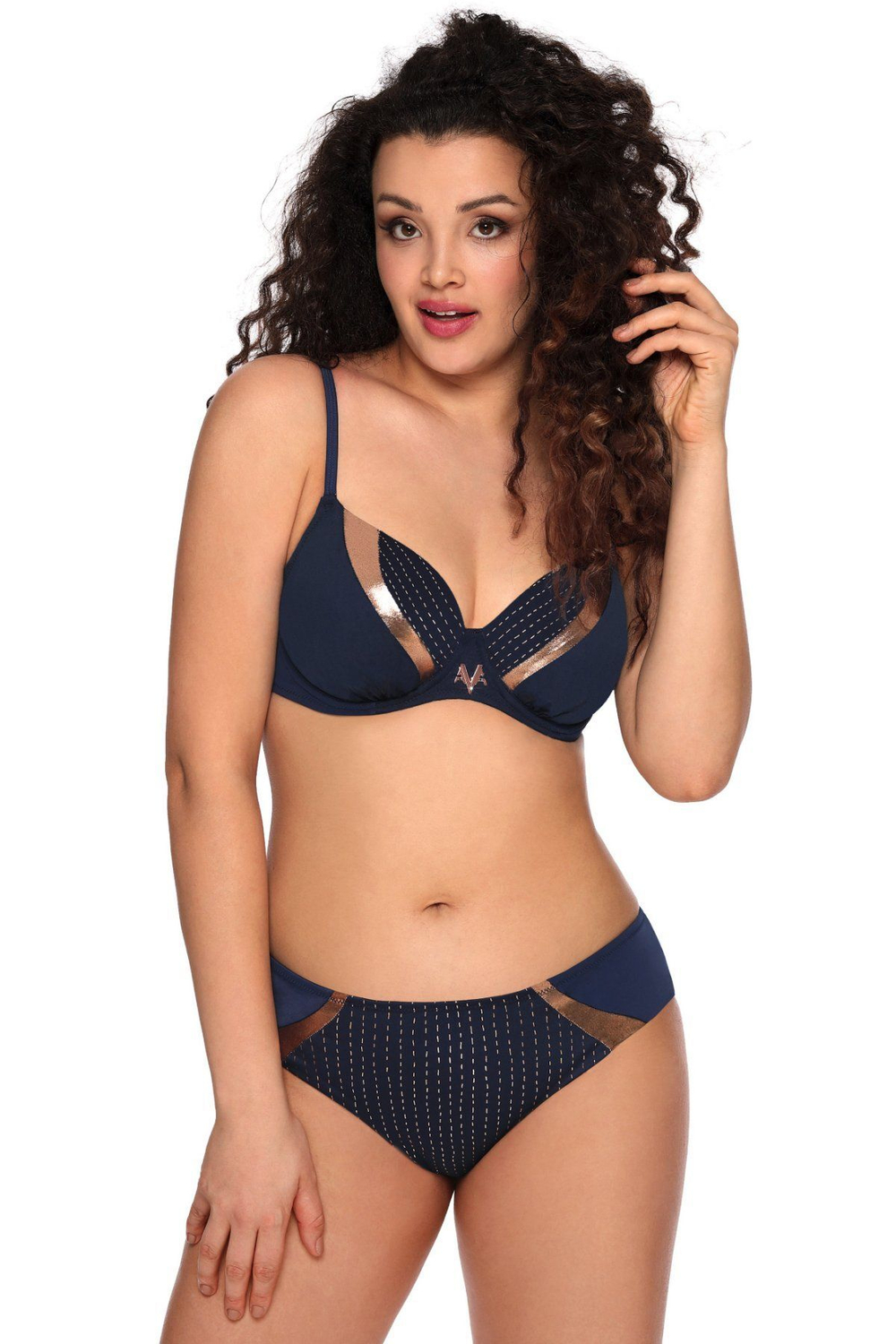 Купальный лиф со вставками с медным блеском (Размер: 85G) (Цвет: темно-синий)