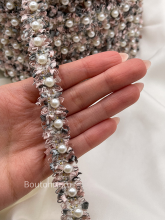 Тесьма серо-розовая с жемчугом 16,5 мм