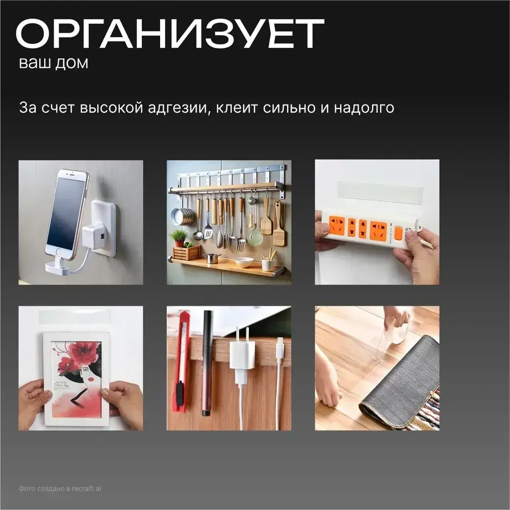 Нано-скотч, клейкая лента, универсальная. Двухсторонний скотч 3м, прозрачный, многоразовый.