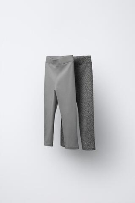 ZARA НАБОР ИЗ ДВУХ ОДНОТОННЫХ ЛЕГГИНСОВ С ПРИНТОМ, ТЕМНО-СЕРЫЙ