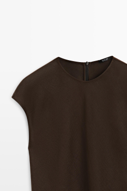 Massimo Dutti Асимметричный топ из 100% льна, коричневый