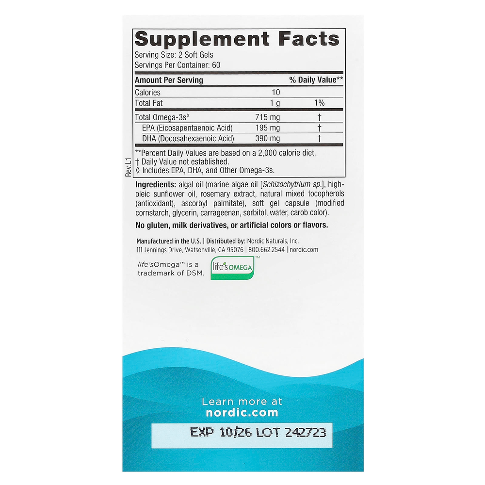 Nordic Naturals, Algae Omega, 120 мягких таблеток (357,5 мг в каждой капсуле)