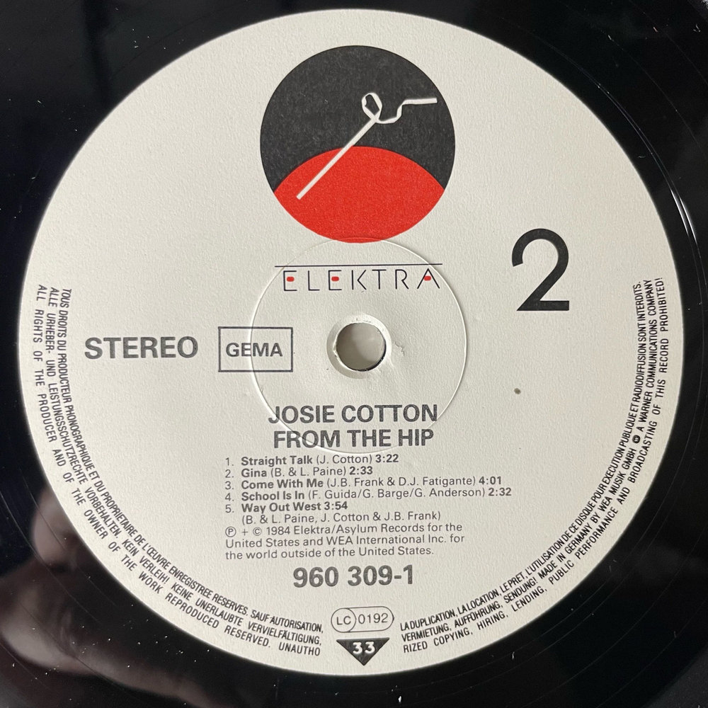 Винтажная виниловая пластинка LP Josie Cotton From The Hip (Германия 1984)
