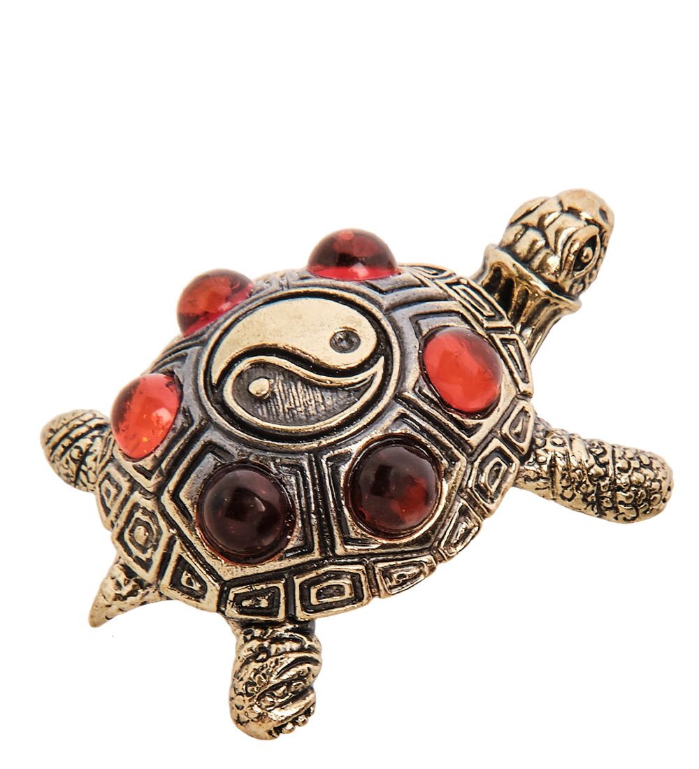 Народные промыслы AM-3223 Фигурка «Черепаха Инь-Янь» (латунь, янтарь)