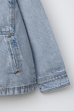 ZARA ДЖИНСОВАЯ КУРТКА-РУБАШКА СО СЪЕМНЫМ КАПЮШОНОМ, ВЫЦВЕТШИЙ СИНИЙ