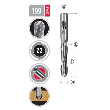 Фреза спиральная S=8 R=4,0 I=32 L=60 Z=2 Up Cut Woodwork 199.3260.08