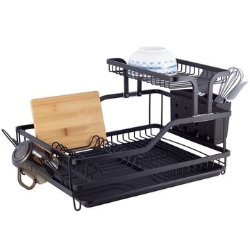 Сушилка для посуды из алюминия с поддоном Kamille KM-0750 (черная 57,5х35х27,5 см.)